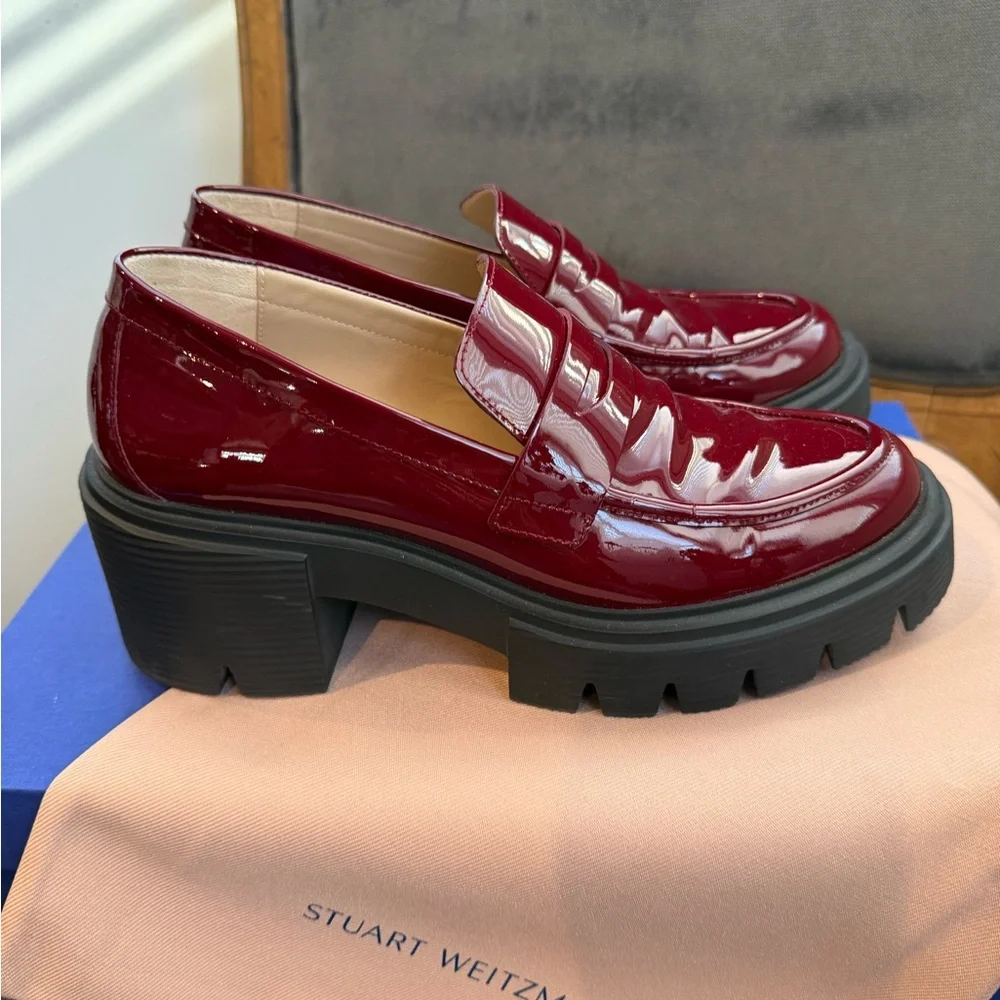 Stuart Weitzman Red Patent Leather Soho Loafers - Picture 10 of 15